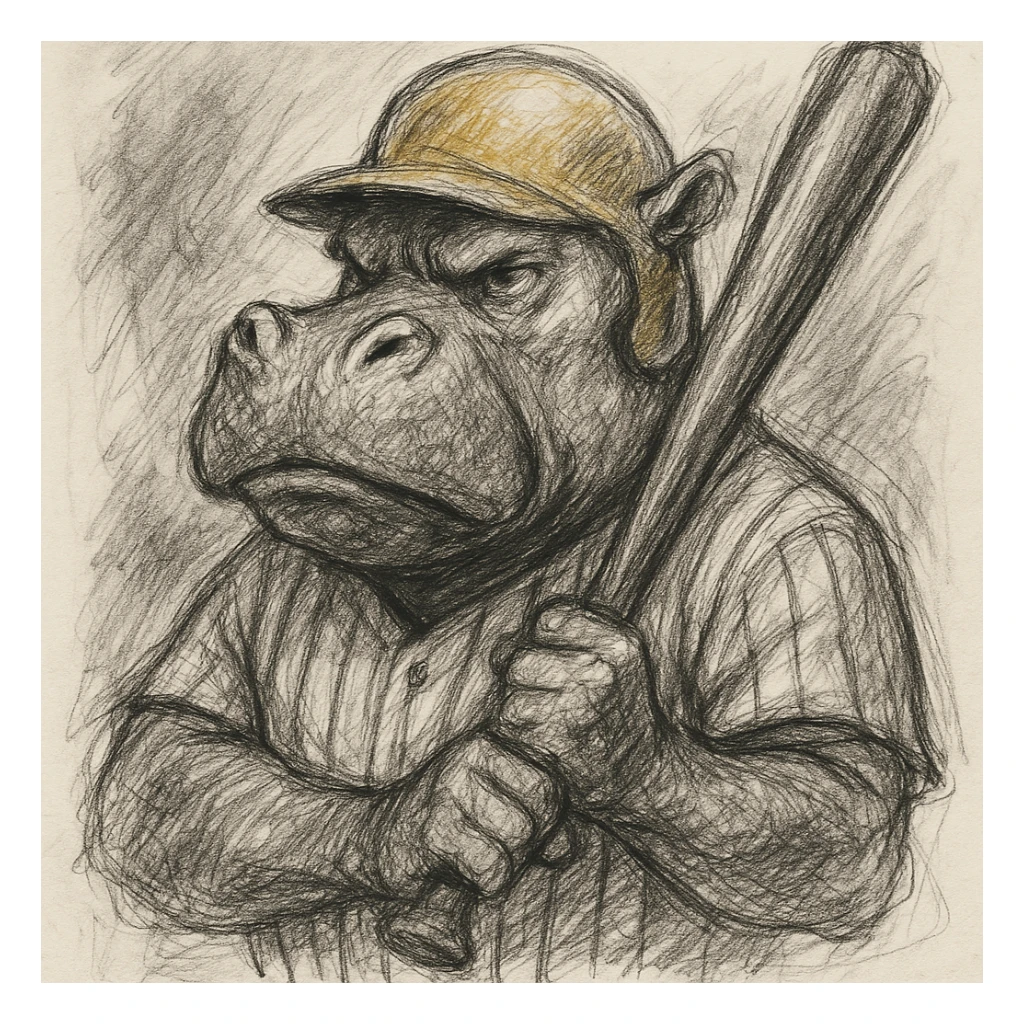 hippo holding a baseball bat, wearing a yellow helmet, pinstripes outfit sticker