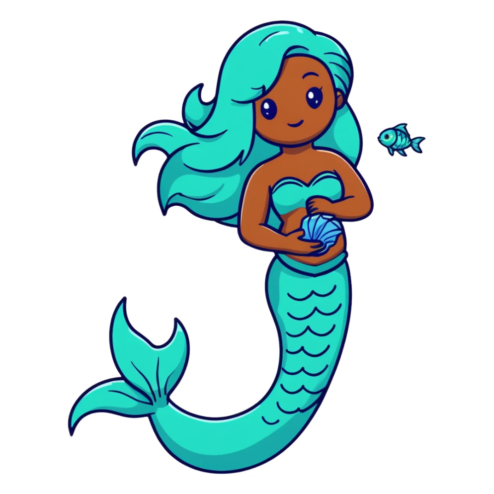 full body black mermaid with dark skin and fish tail sticker