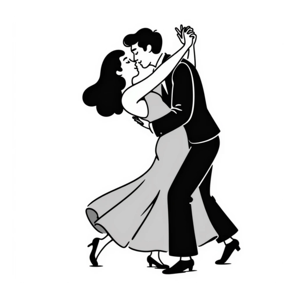 Hand drawn passionate dancers in an intimate tango pose sticker