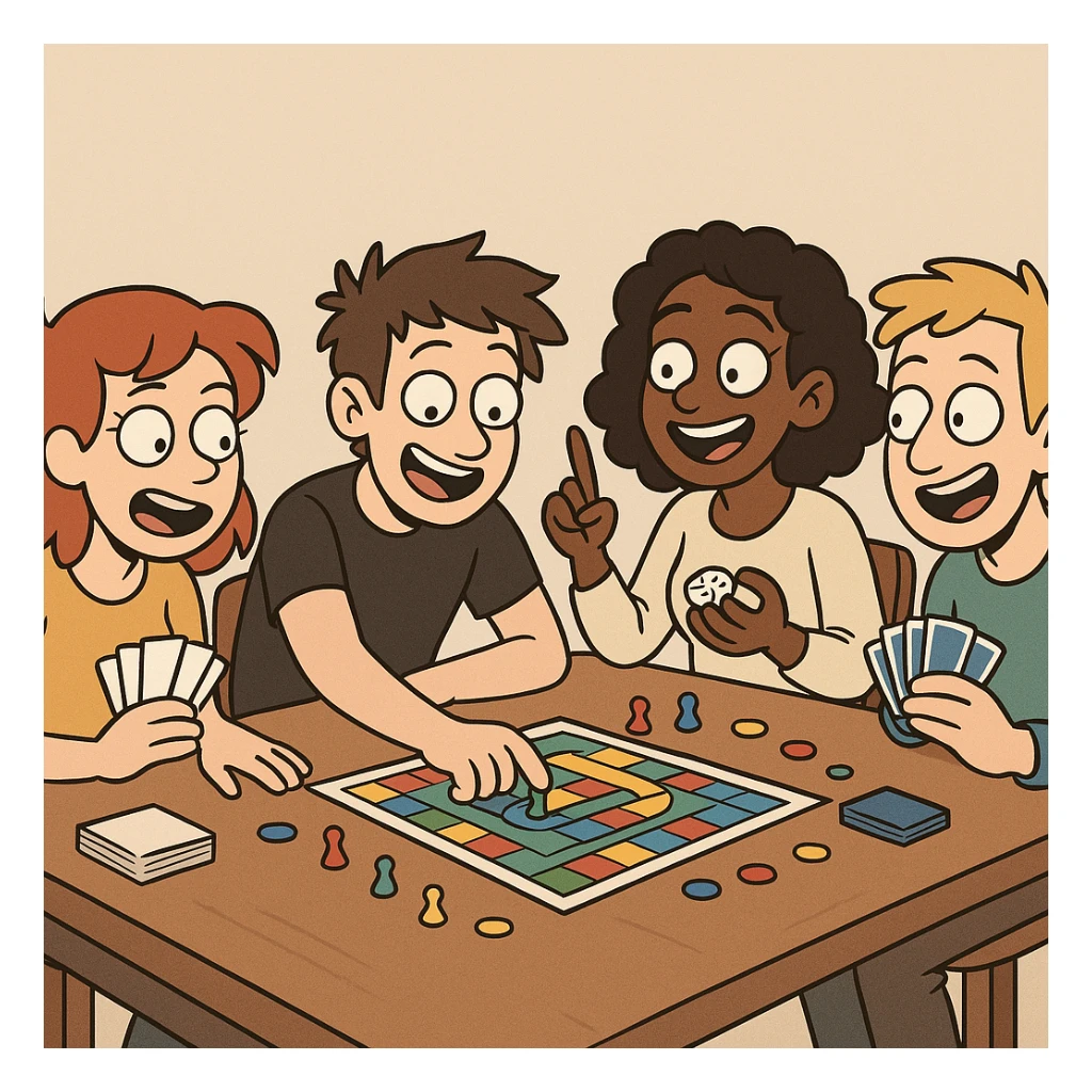 game night scene with friends playing games sticker