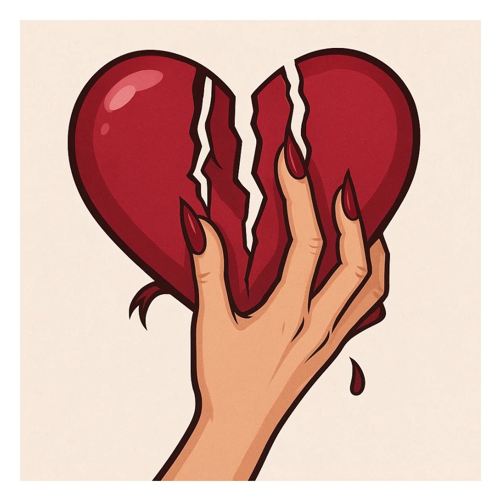 женская рука с маникюром вгоняет когти в винного цвета сердце и сильно раздирает царапает его рисованный стиль sticker