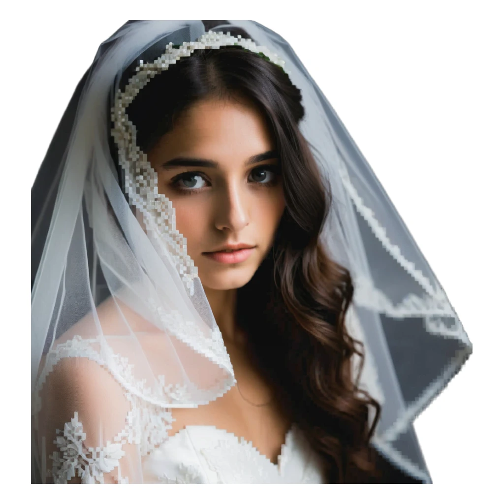 beautiful girl with long hair getting married veil covering face sticker