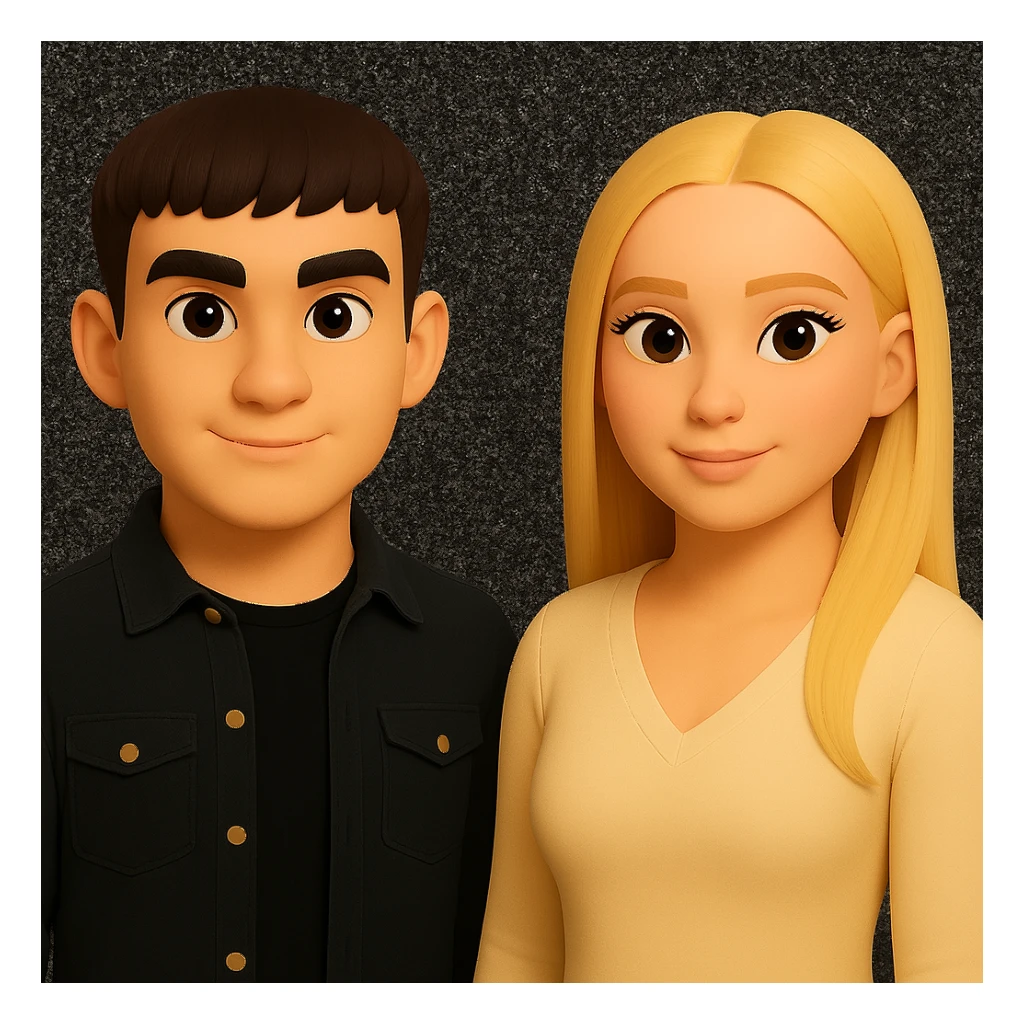 Make the people stand a little further apart from each other, keeping the same style and background as in the reference image. sticker