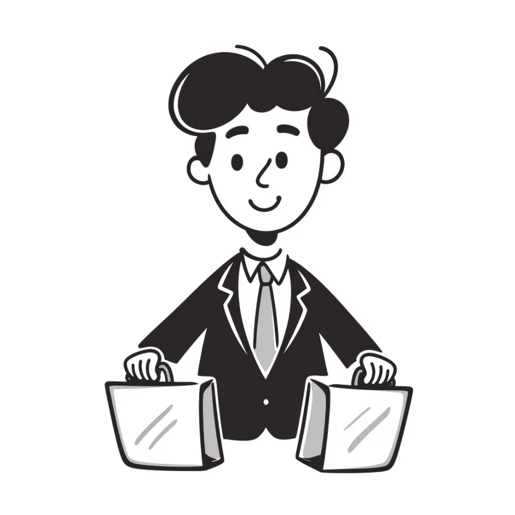 typical salesman wearing a suit with a friendly expression in hand drawn doodle style sticker