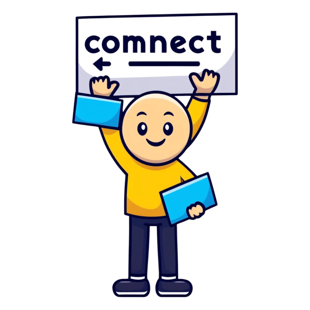 Happy guy holding up a sign with the words connect you sticker