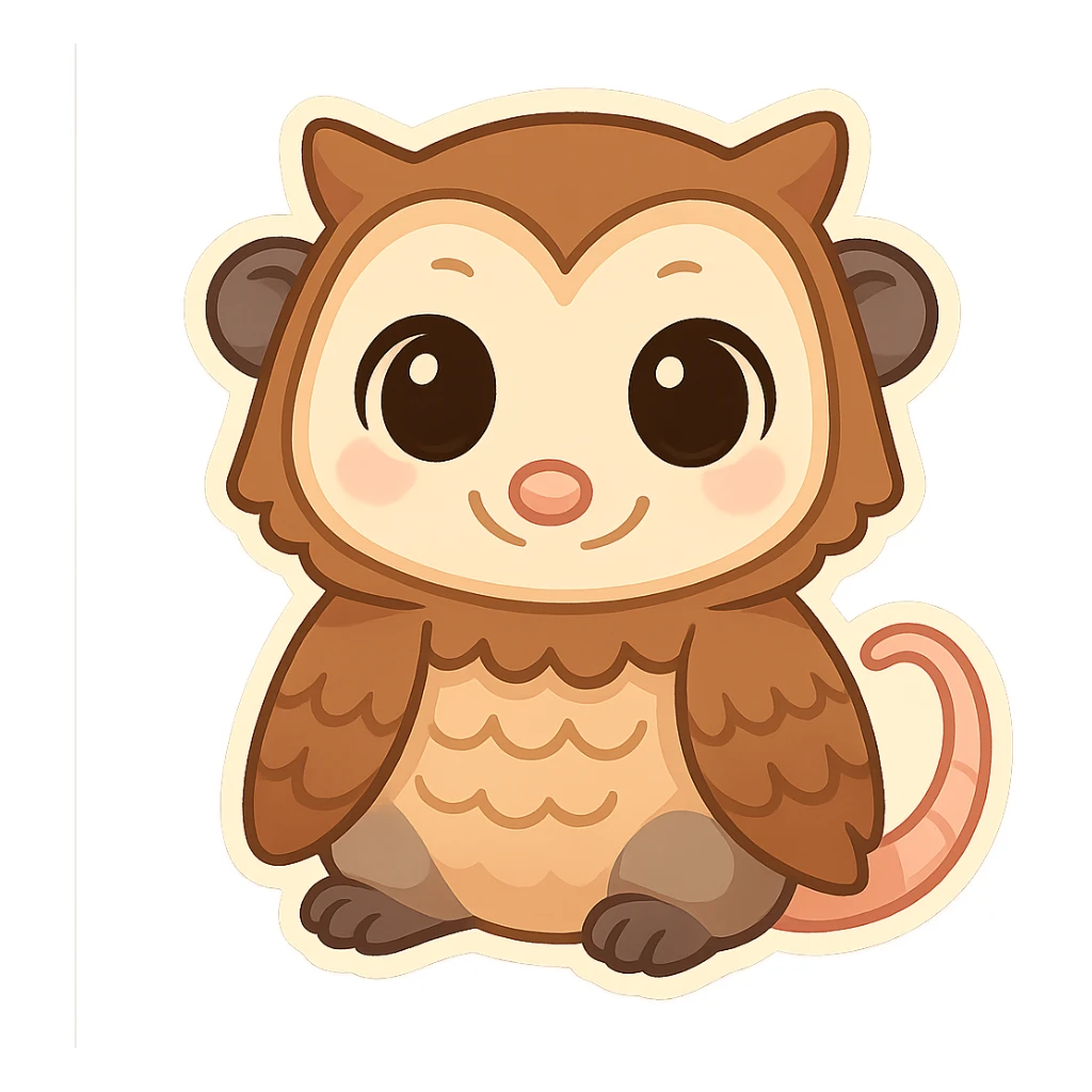 cute cartoon possum dressed up like an owl, sticker-like sticker