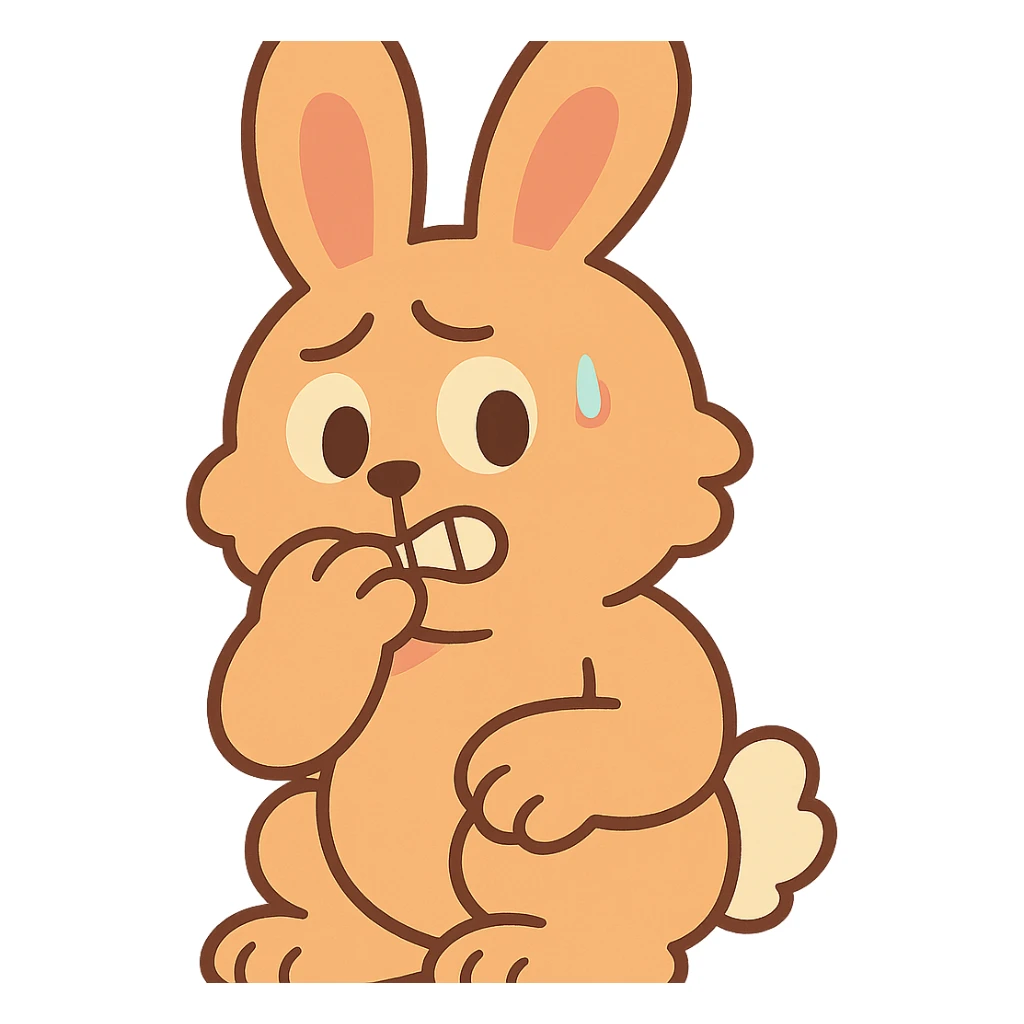 apricot bunny biting paw nervously, pastel-toon style sticker