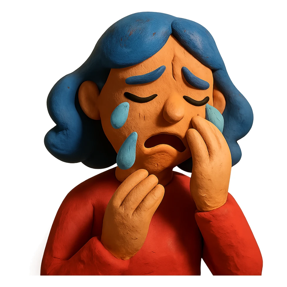 claymation style AI woman crying sticker