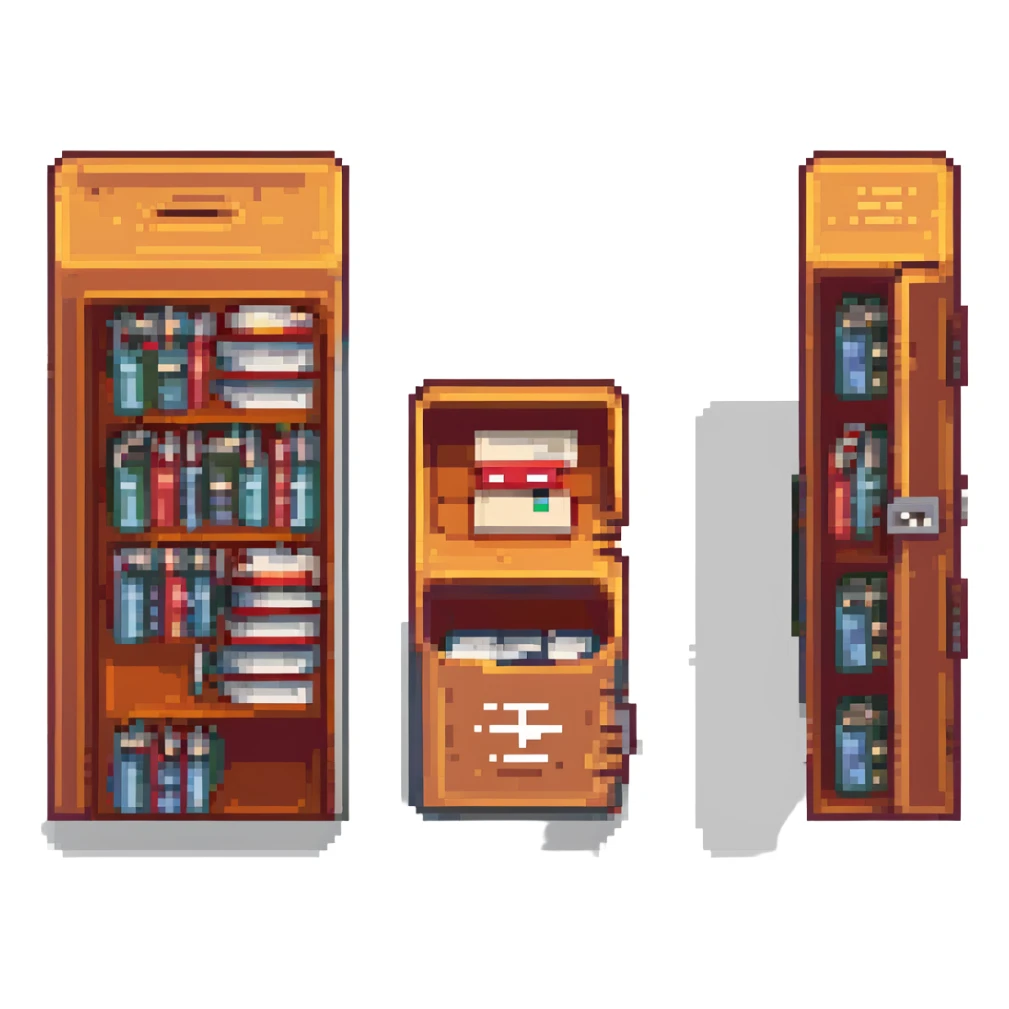 pixel art of an open locker with books inside sticker