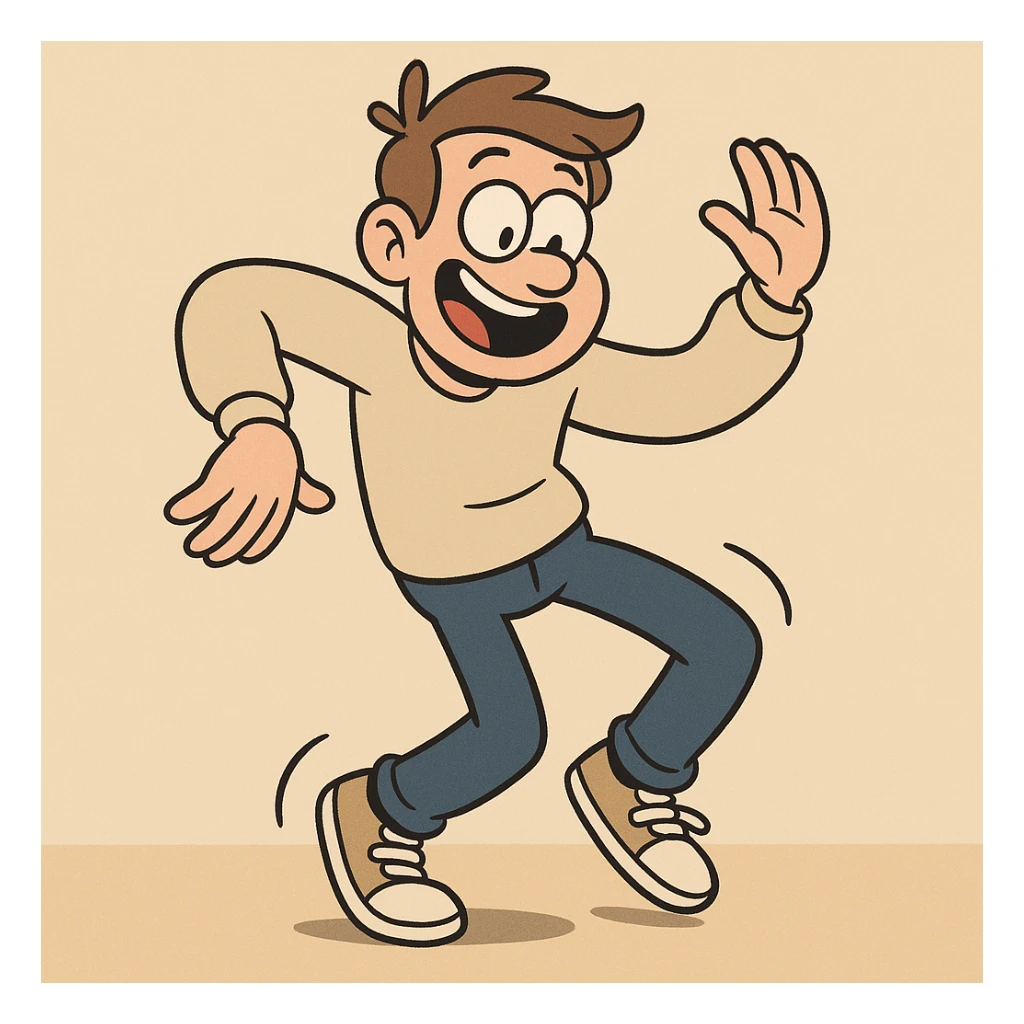 a cheerful man in casual clothes hitting the Griddy, exaggerated dance motion sticker