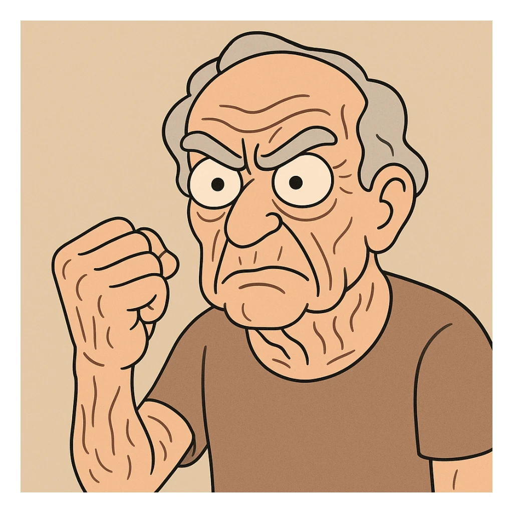 an elderly wrinkled white fist, cartoon style sticker