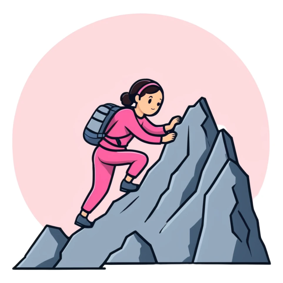 woman in pink clothes mountain climbing sticker