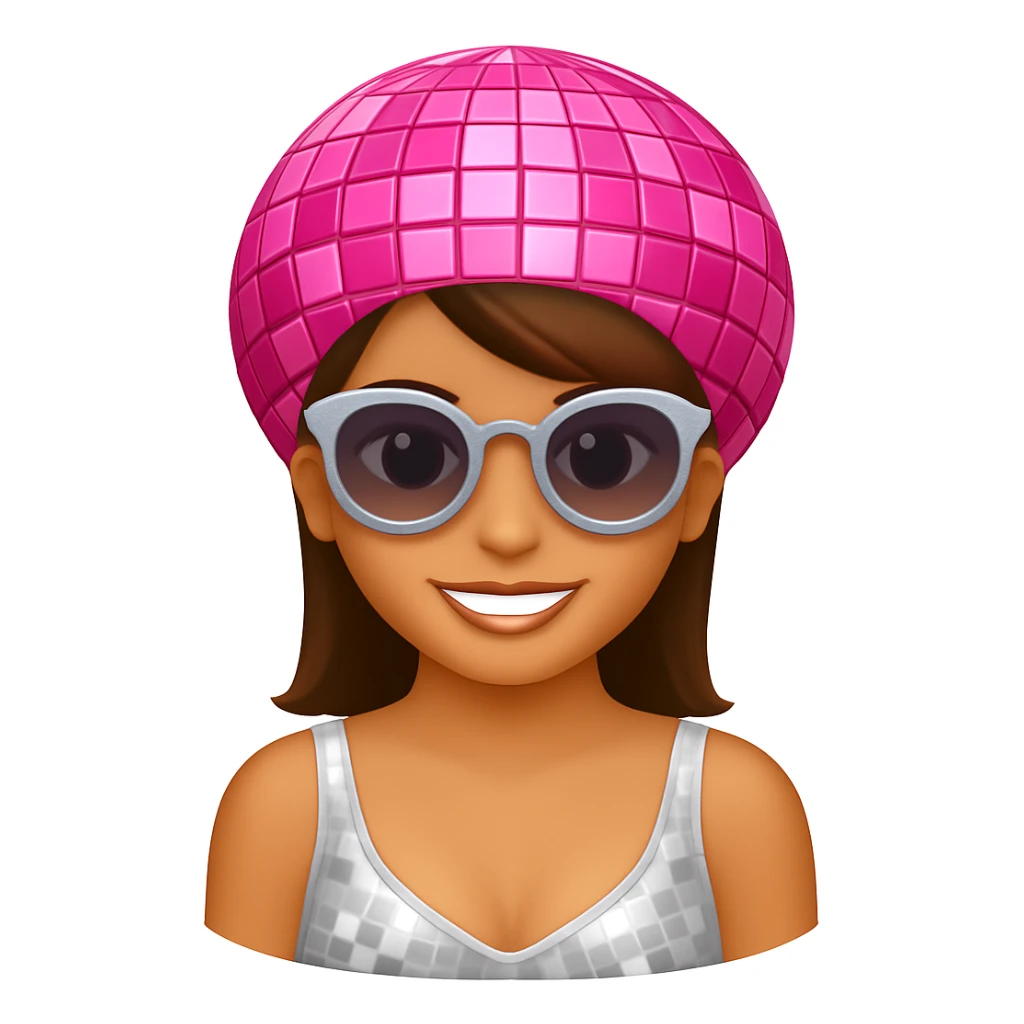 Change the disco ball to pink color, keep the rest the same, in the style of emoji (apple style emojis) sticker