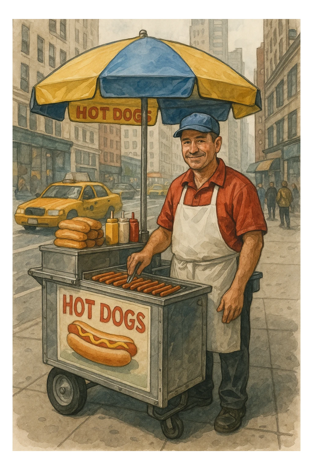 hotdog seller in New York with cart sticker