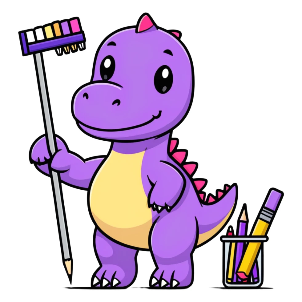 Purple dinosaur with art supplies  sticker