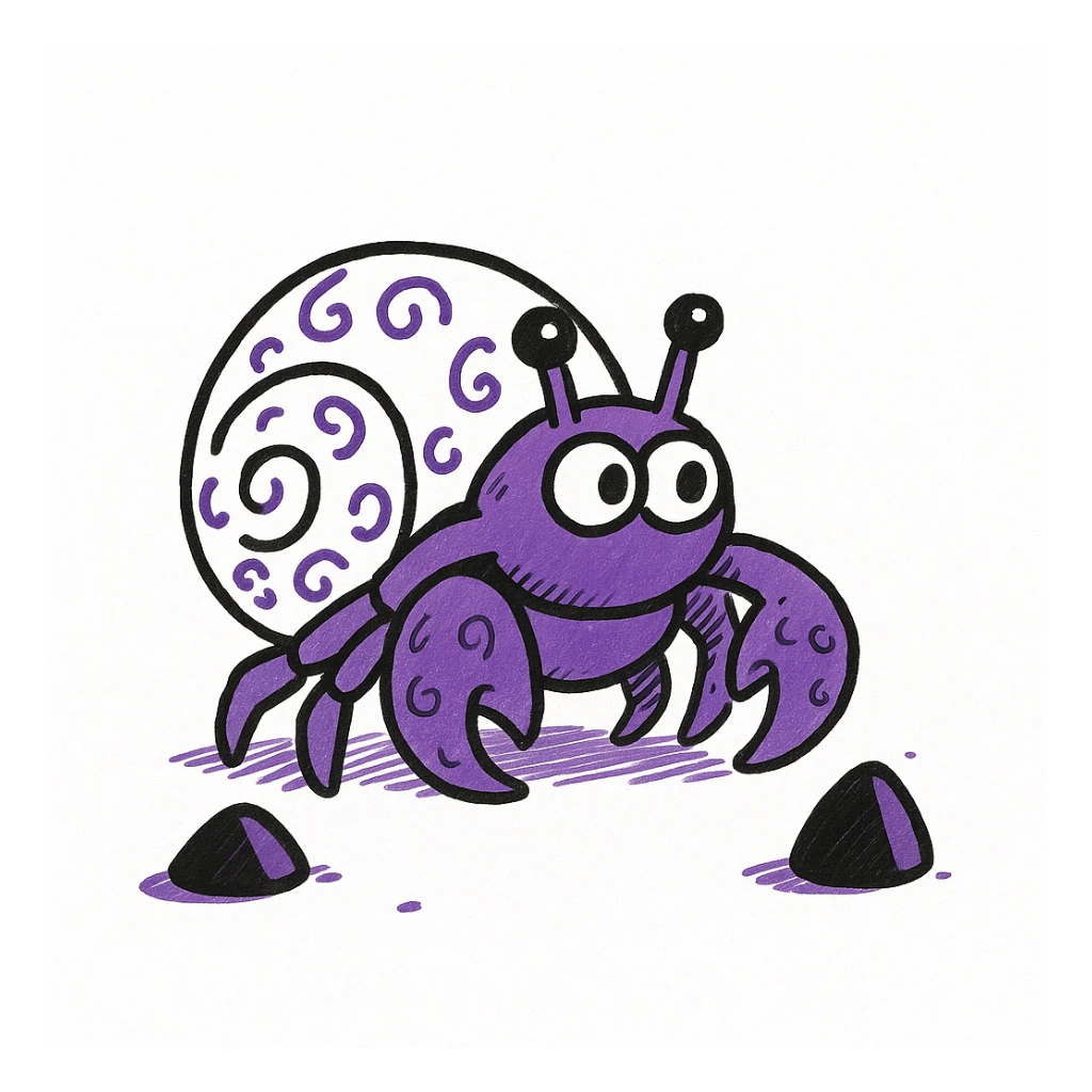 hermit crab should be violet and the shell should be white, doodle style sticker
