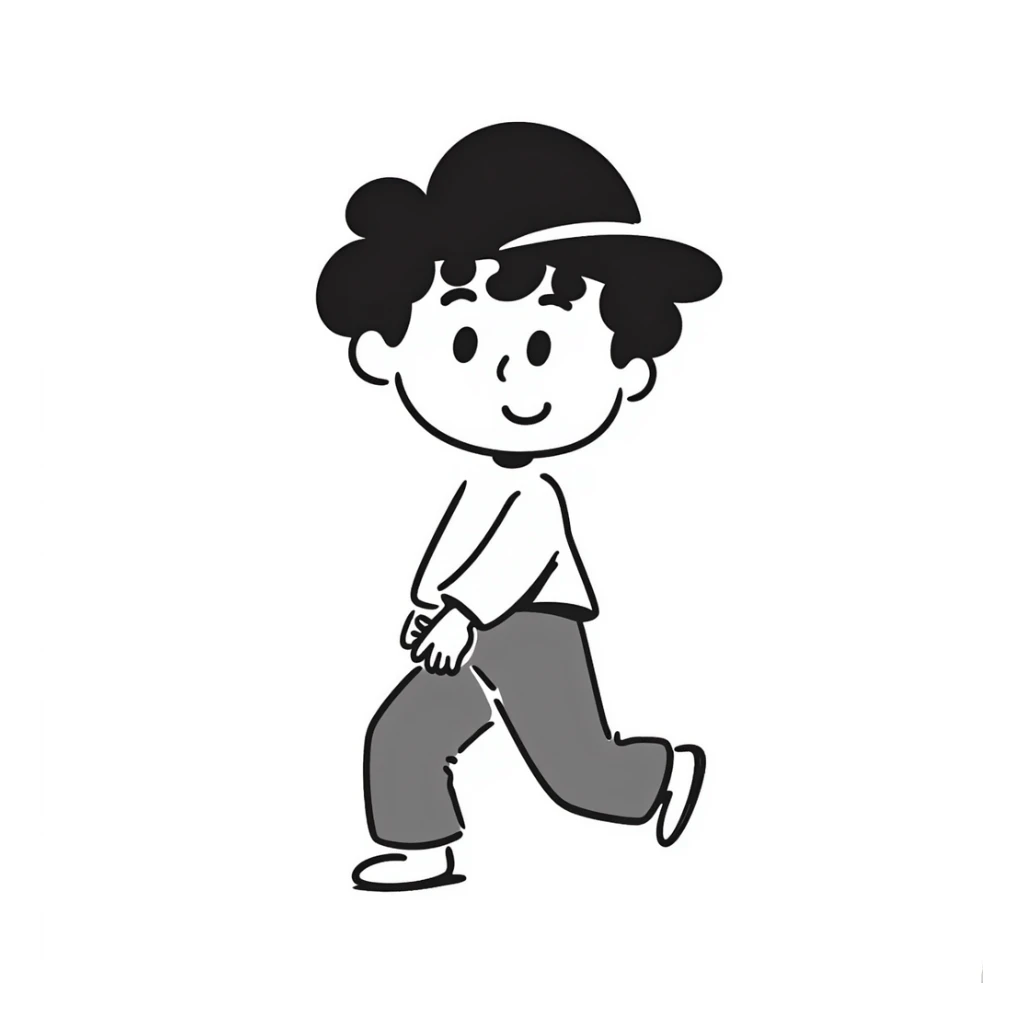 Simple sketch of a boy with a baseball cap sticker