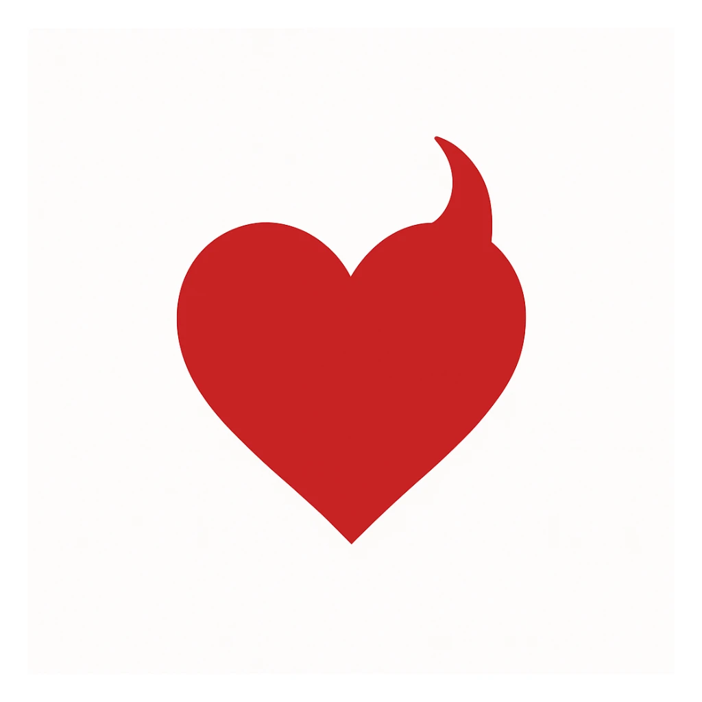 Minimalist devil heart icon: red heart with a single curved horn, very clean and modern style, on a white background. sticker