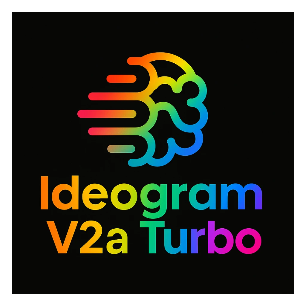make a colorful text of "Ideogram V2a Turbo", black background, add this logo too sticker