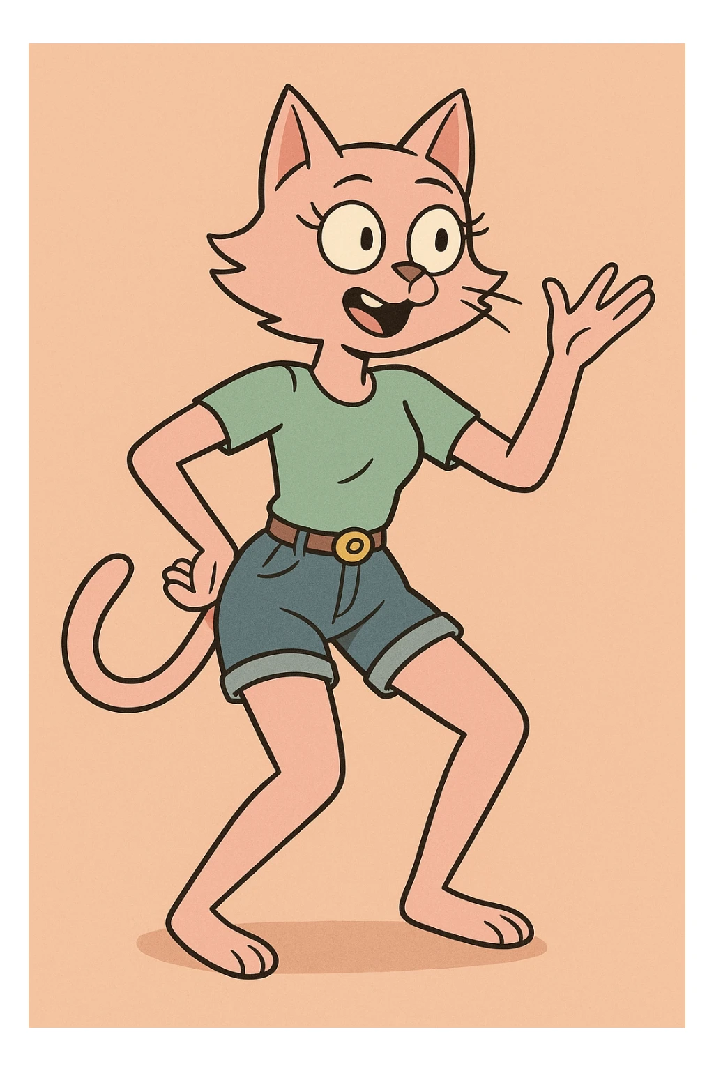 cat girl, cartoon style, bold lines, expressive face, fun pose sticker