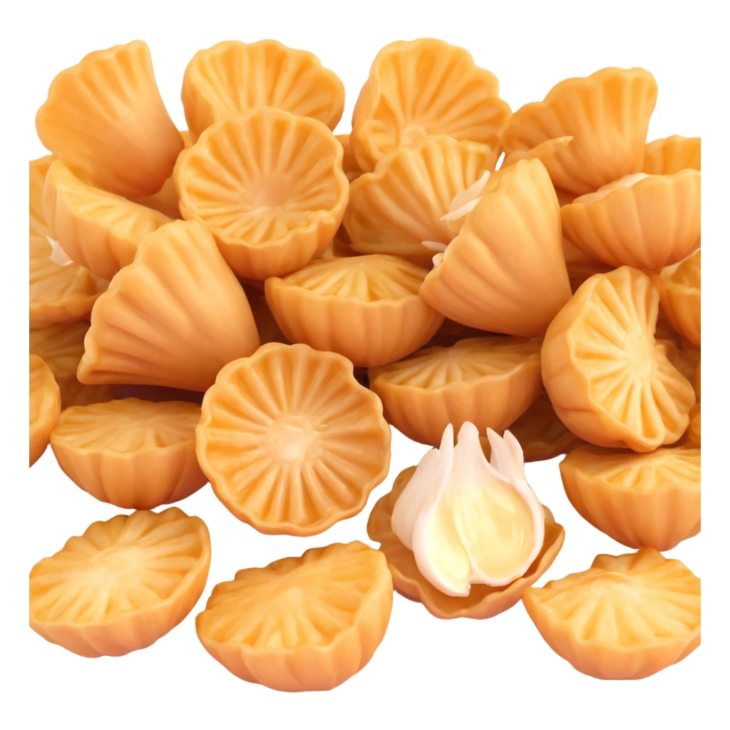 crispy fried garlic, clean, minimal, cute, well-lit, soft shadow, white background sticker