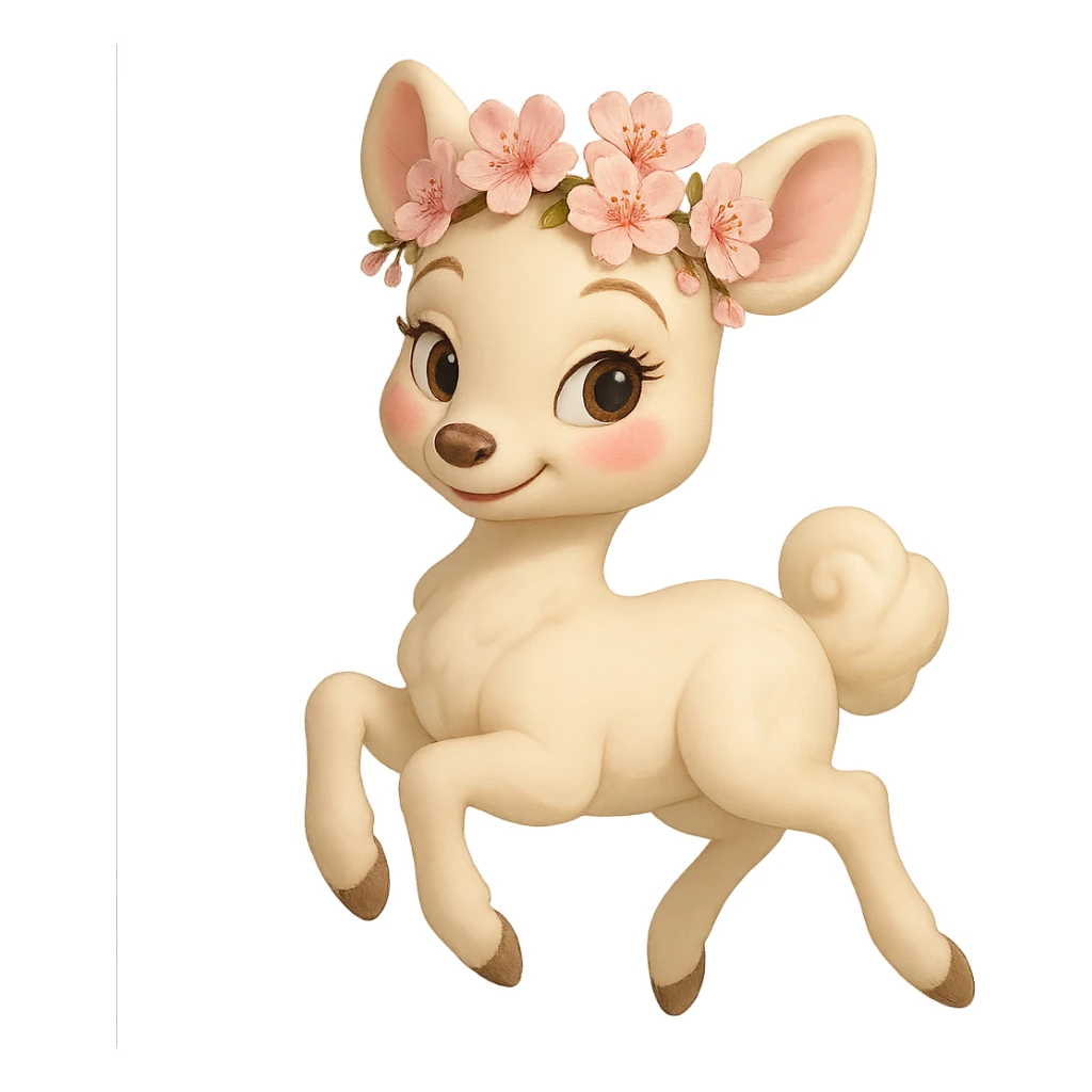 Pixar-inspired feminine vanilla cloud doe, rosy cheeks, cherry blossom crown, floating gracefully sticker