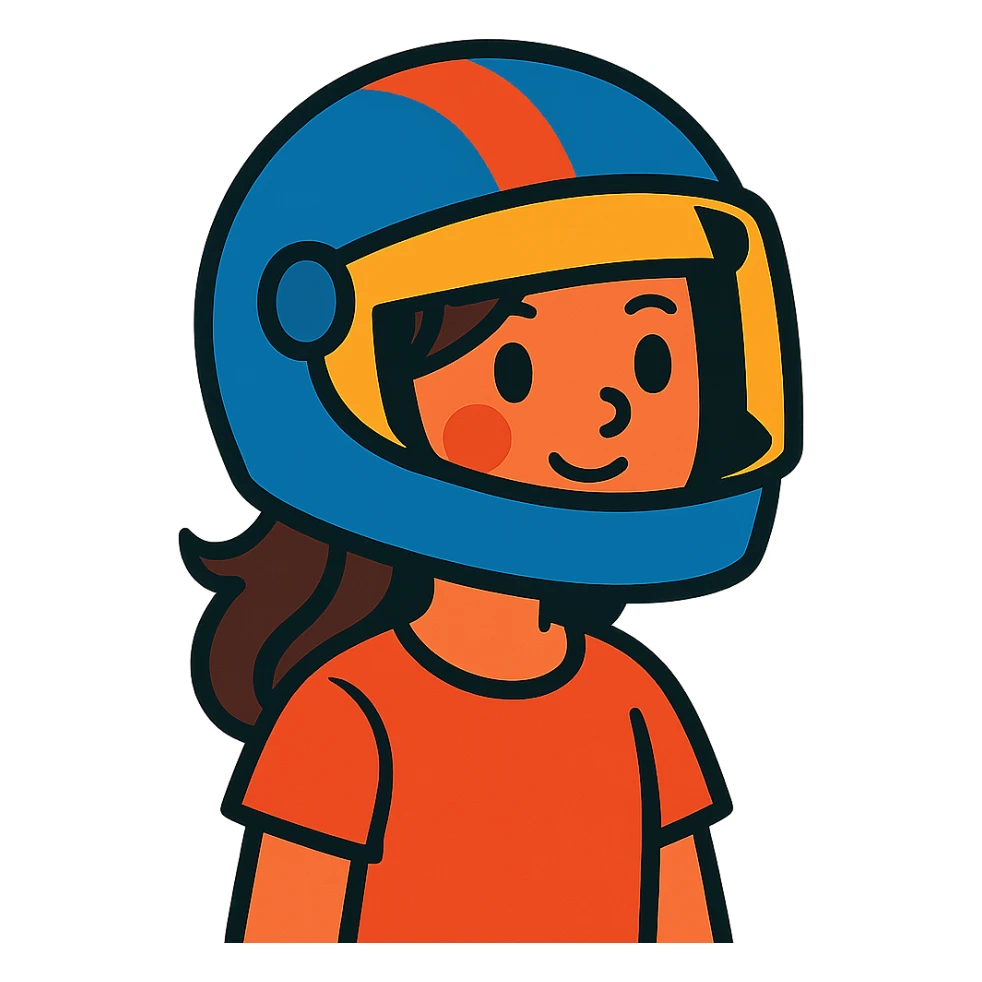 girl wearing a motorcycle helmet sticker