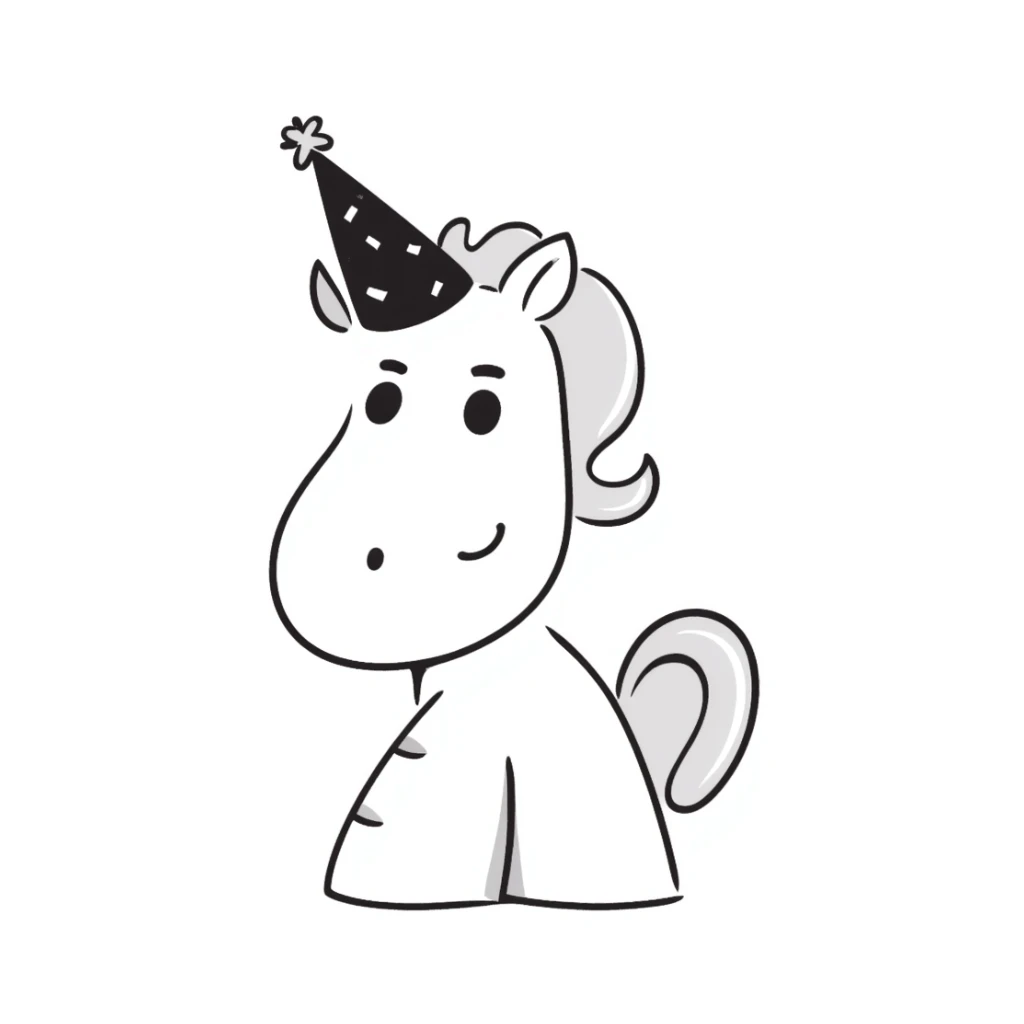 hand drawn doodle style horse wearing a party hat sticker