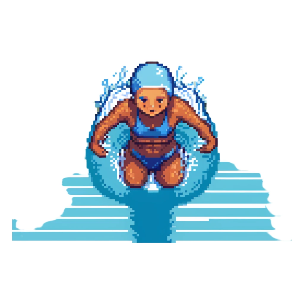 a swimmer doing freestyle stroke, pixel art style sticker