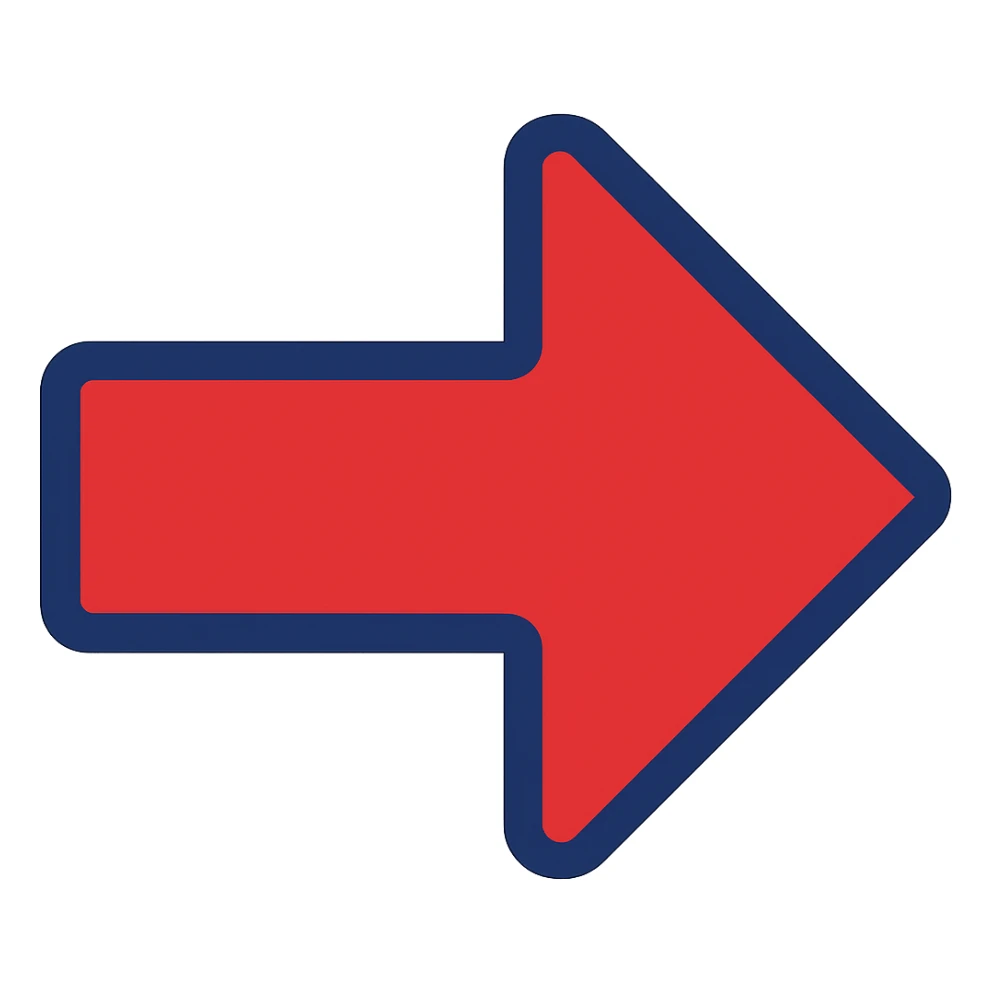Change the arrow color to red, keep the modern flat blue style, with no background. sticker