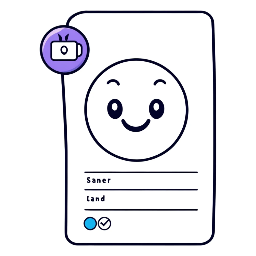 playful CRM contact card with a happy face and sparkles sticker