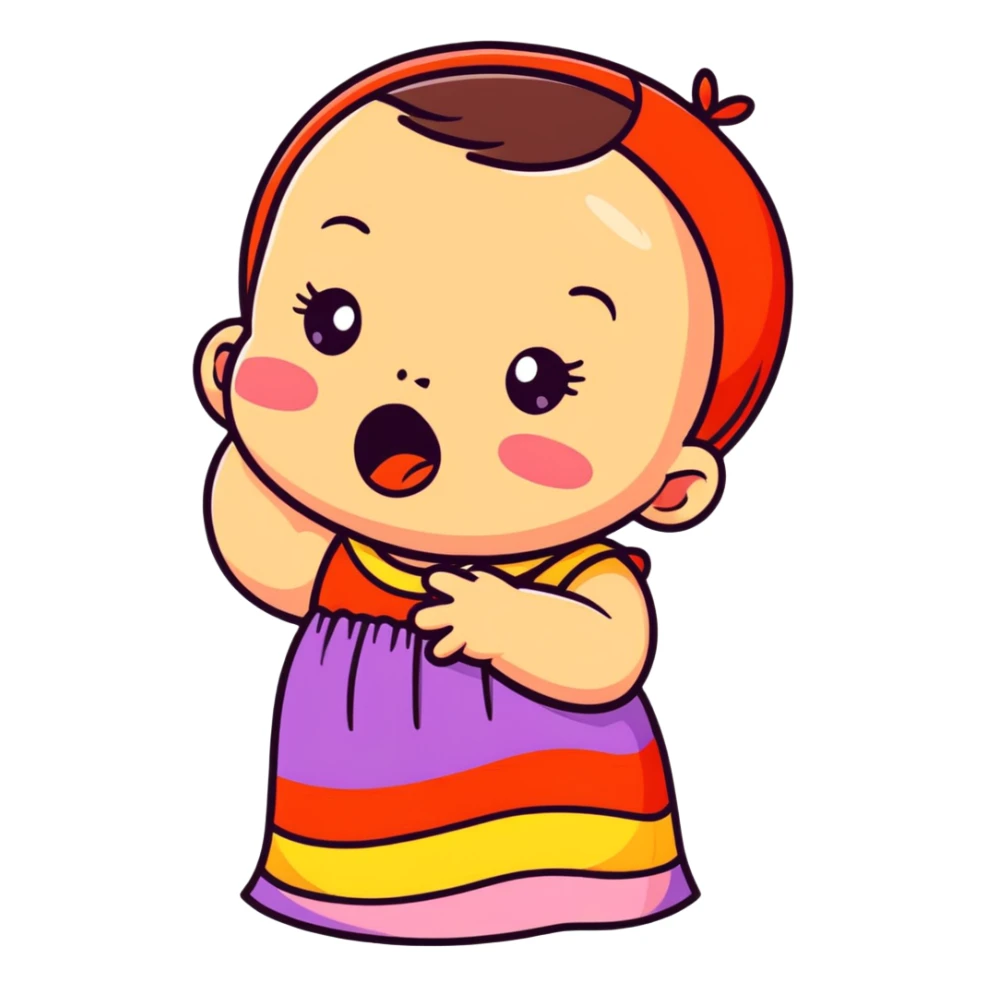 crying baby in colorful dress sticker