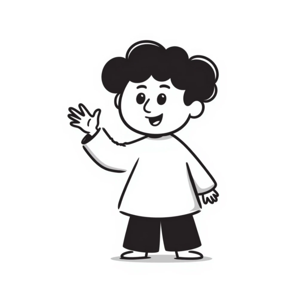 cute gibberling character, hand-drawn look, waving, sketchy lines sticker