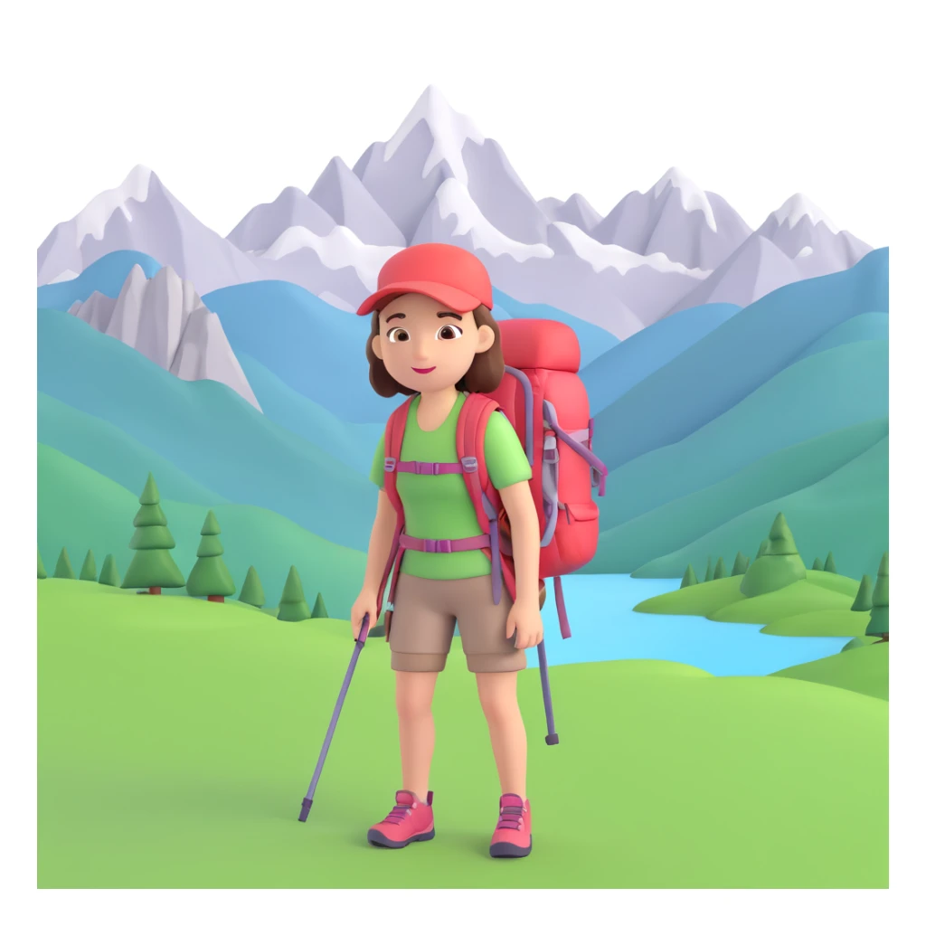 girl back packing mountains in background, close up pose sticker