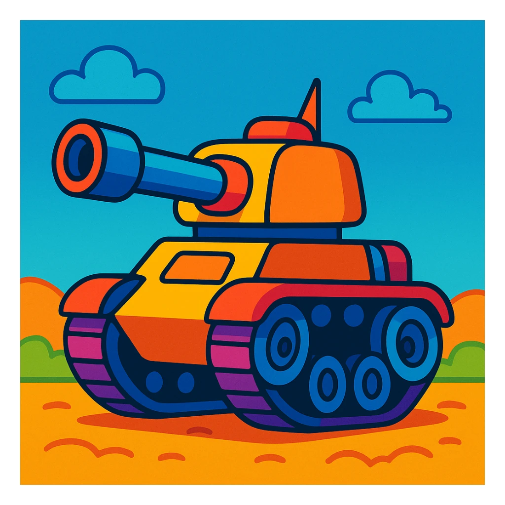 cartoon style tank with bright colors sticker