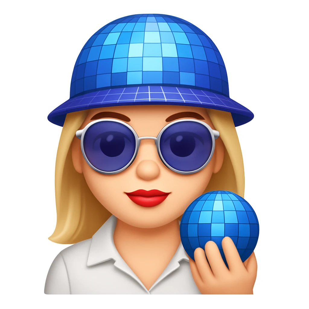 Change the disco ball to blue color, keep the rest the same, in the style of emoji (apple style emojis) sticker