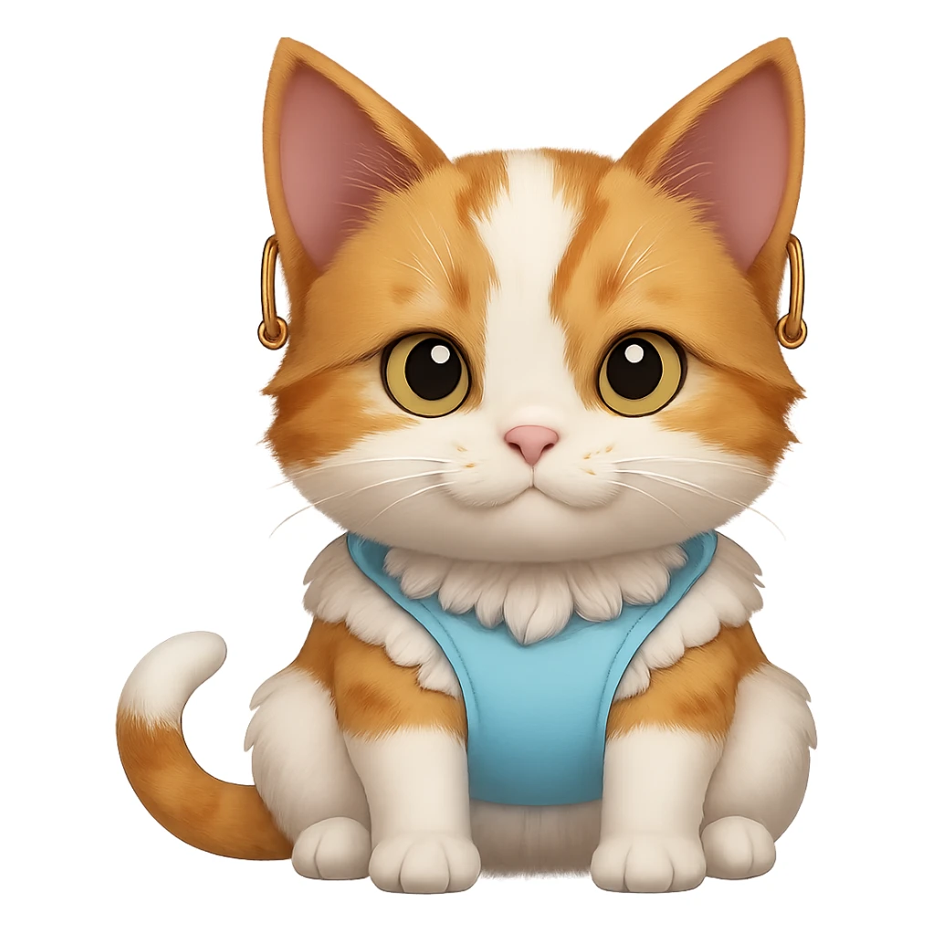 Add earrings to the cat wearing a diaper. Keep no background. sticker