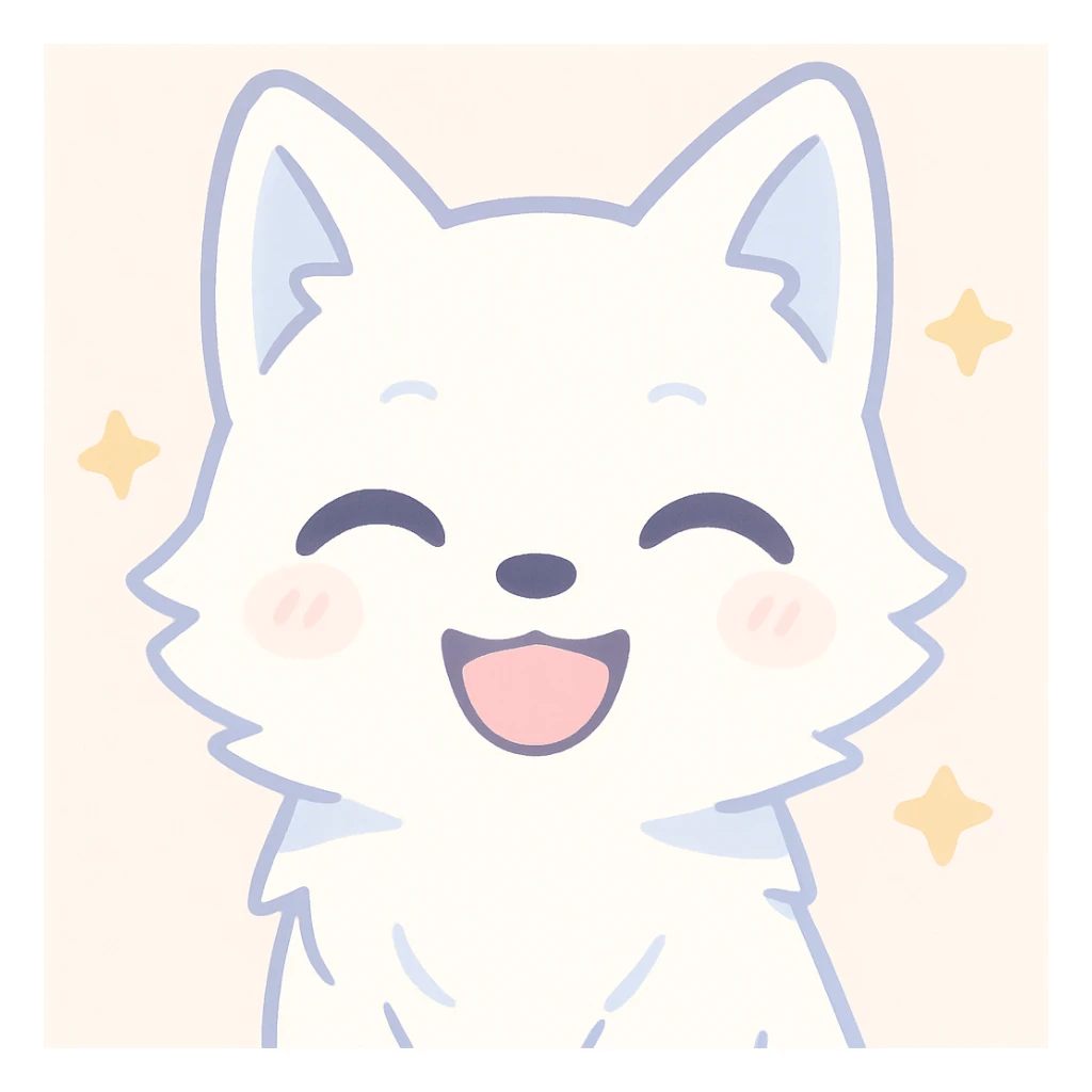 white anime wolf laughing, close-up, detailed fur, anime style sticker