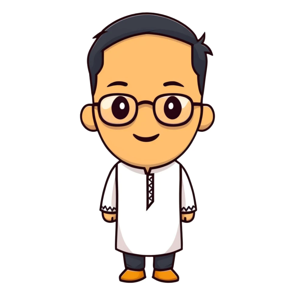 man with wheatish skin tone, wearing kurta with rectangle glasses sticker