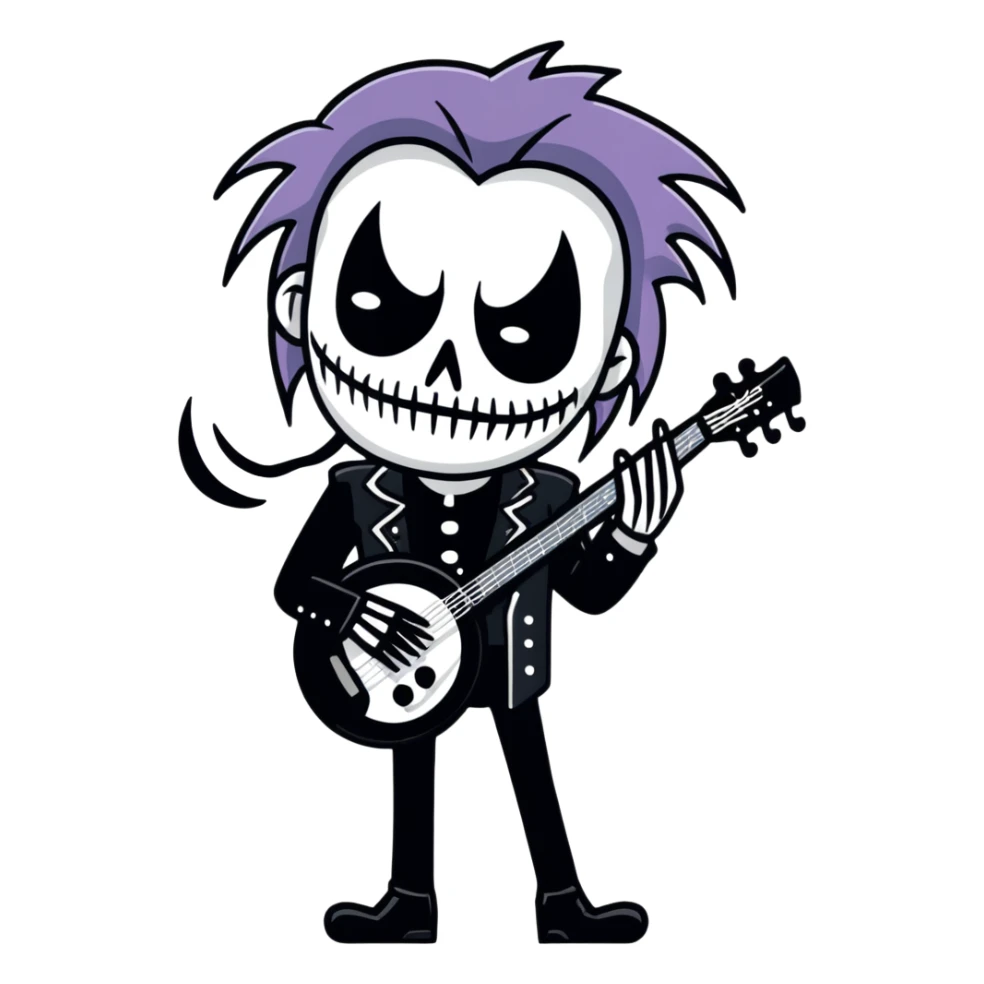 Black metal musician with corpse paint, spikes, black clothes sticker