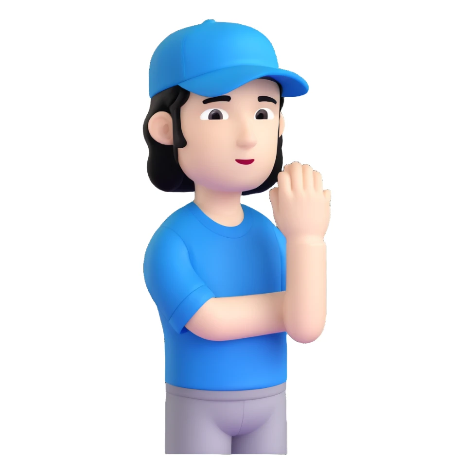 man with black hair and white skin wearing a blue cap hat sticker