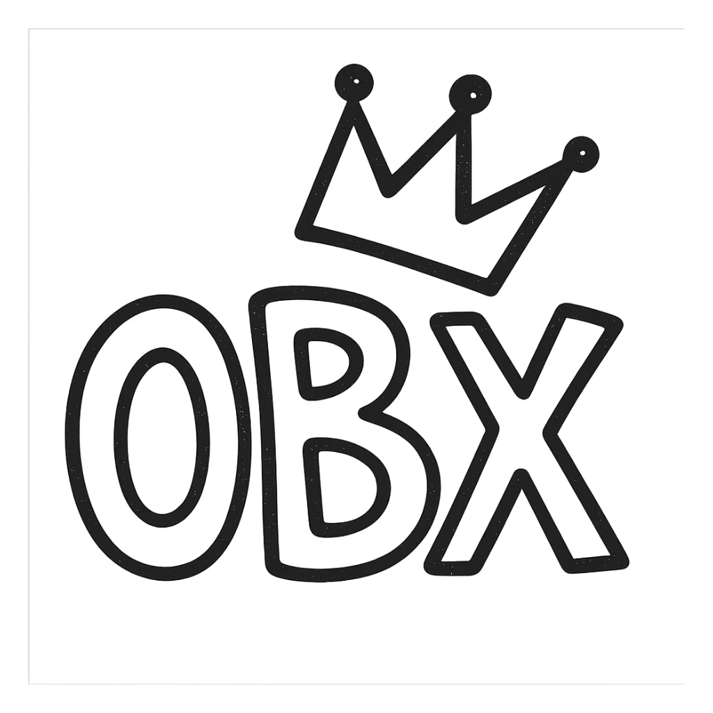 hand-drawn outlined style OBX letters with a tilted crown on top sticker