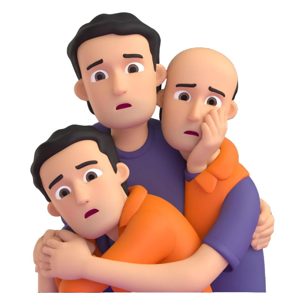 man with anxious attachment style clinging desperately to partner with worried expression and fear of abandonment sticker