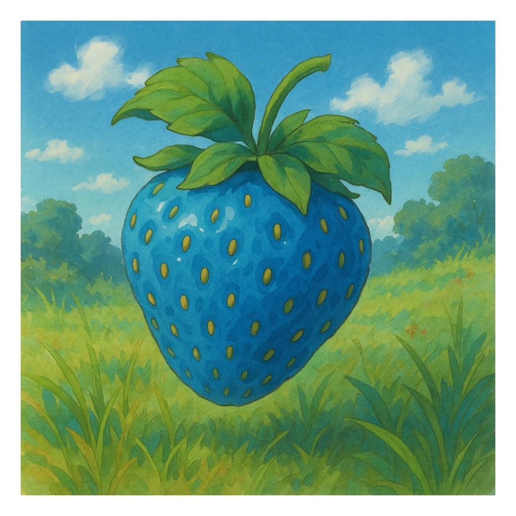 blue strawberry in ghibli style sticker