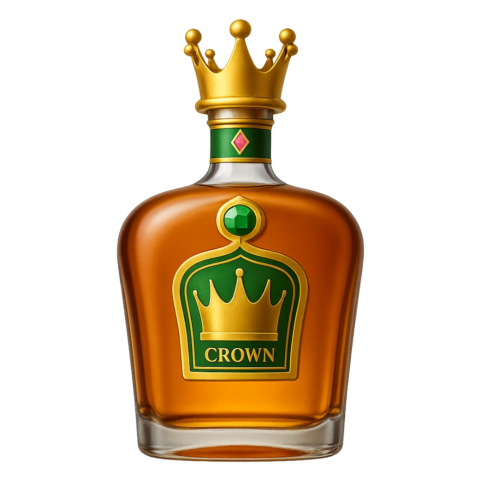 Combine the whiskey bottle from the first image with the cap from the second image, keeping the style consistent. The background should be transparent. The style is a realistic whiskey bottle with a matching cap. sticker
