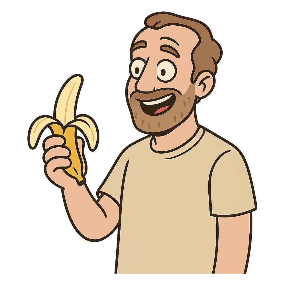 man with a banana in flat toon style sticker