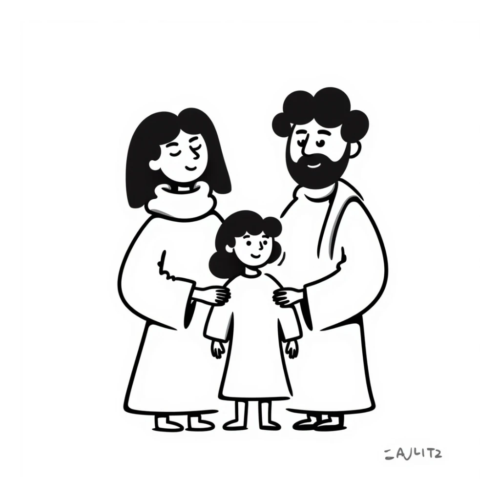 Jesus and his family, simple hand-drawn doodle style sticker