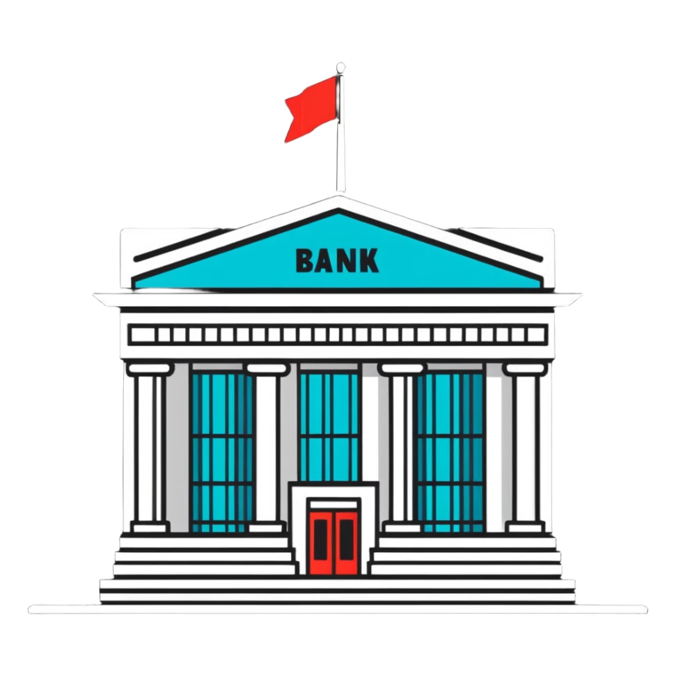 bank building crossed out, no banking sticker