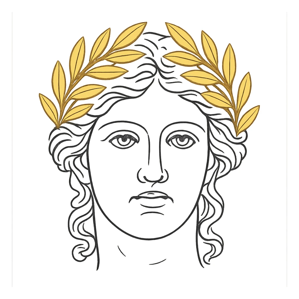 face with golden laurel crown emoji, digital illustration sticker