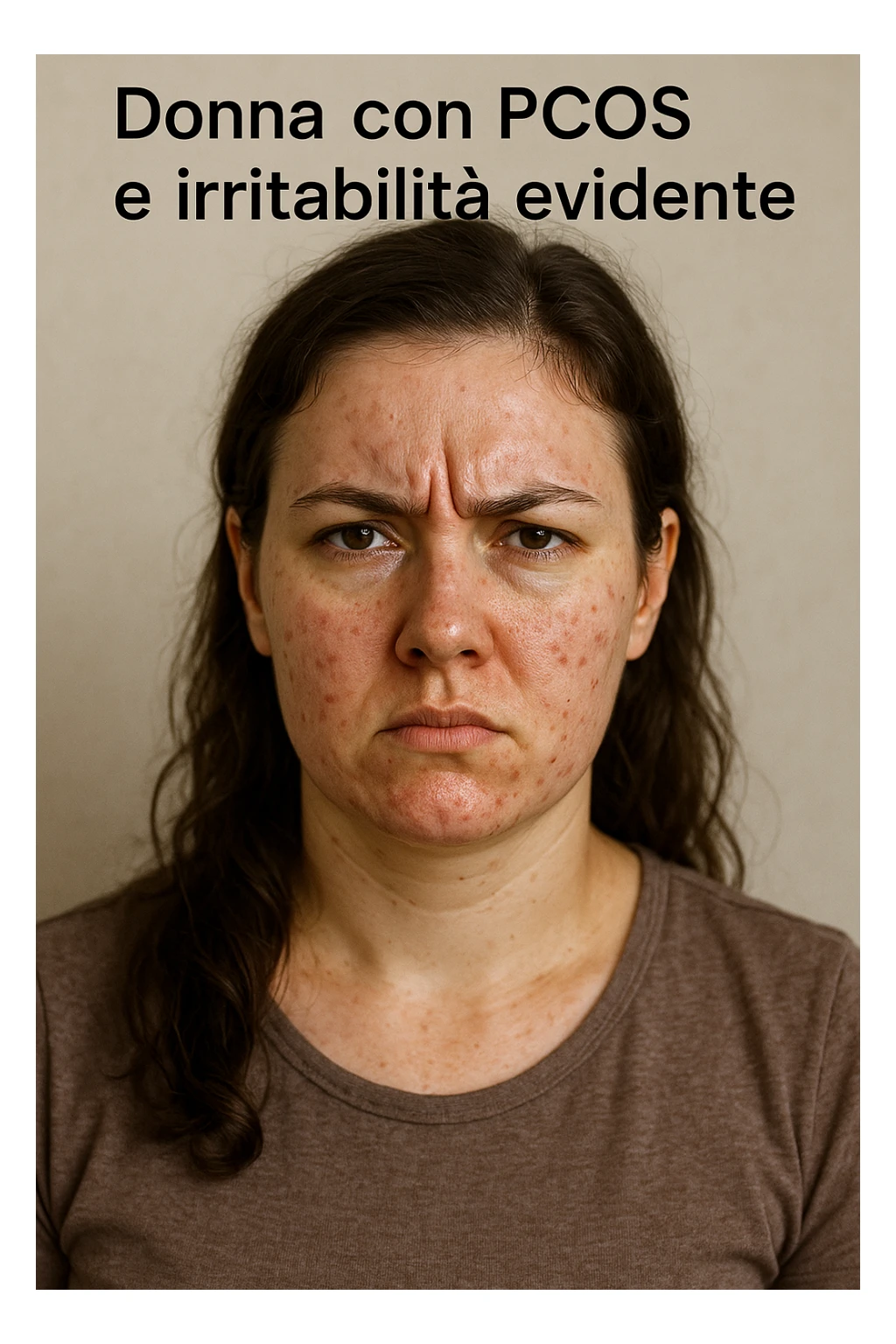 Donna con pcos e irritabilità come sindrome evidente immagine realistiche in italiano sticker
